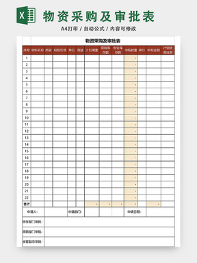 物资采购审批表EXCEL模板
