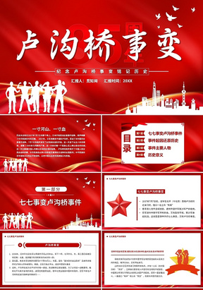 红色卡通卢沟桥事变节日庆典PPT模板